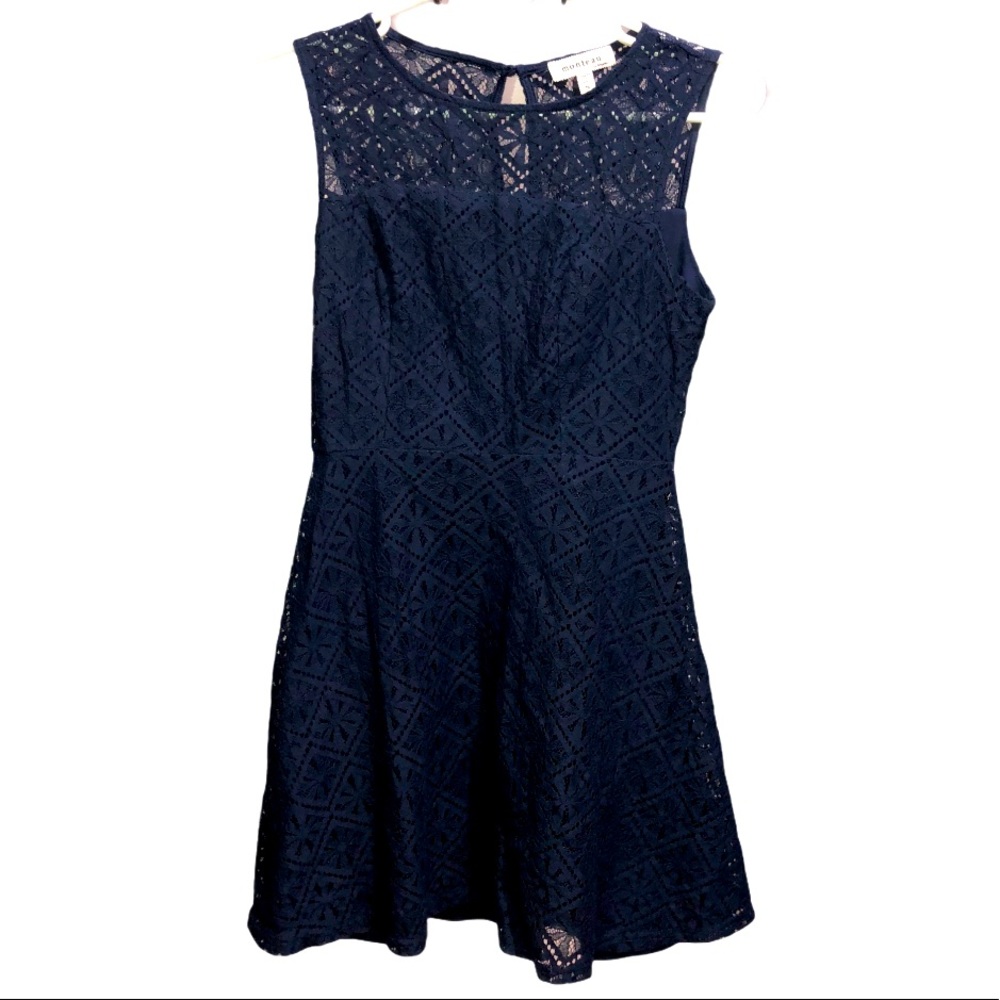 Monteau Sleeveless Navy Blue Lace Dress
